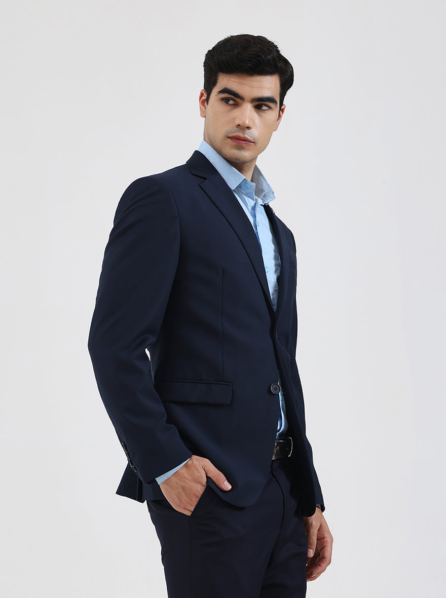 Navy Blue Solid Regular Fit Blazer | JadeBlue