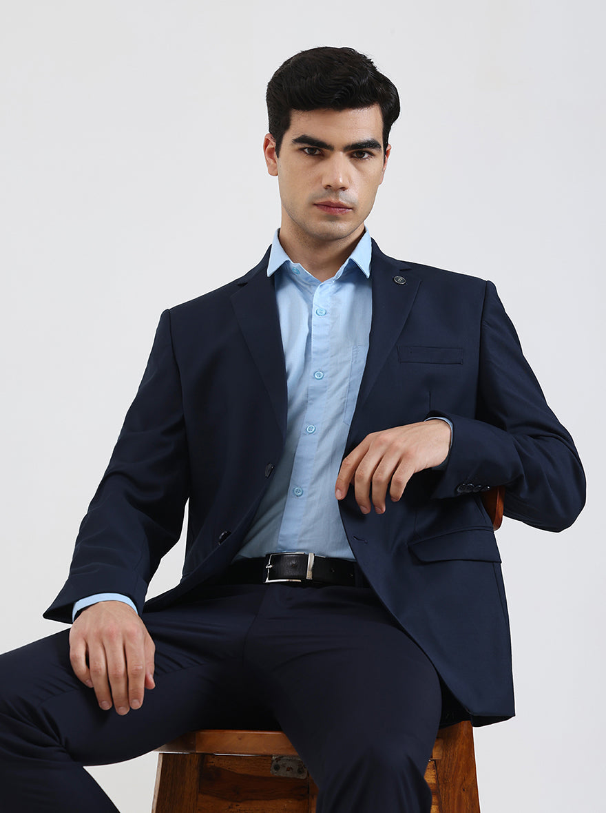 Navy Blue Solid Regular Fit Blazer | JadeBlue