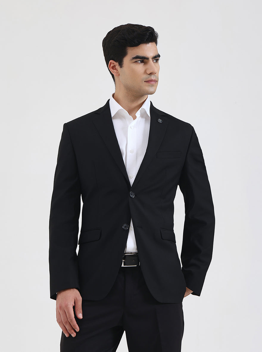 Black Solid Regular Fit Blazer | JadeBlue