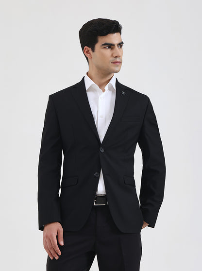 Black Solid Regular Fit Blazer | JadeBlue