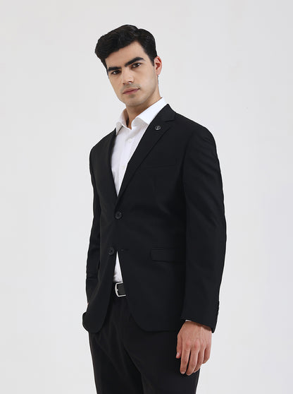 Black Solid Regular Fit Blazer | JadeBlue