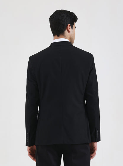 Black Solid Regular Fit Blazer | JadeBlue