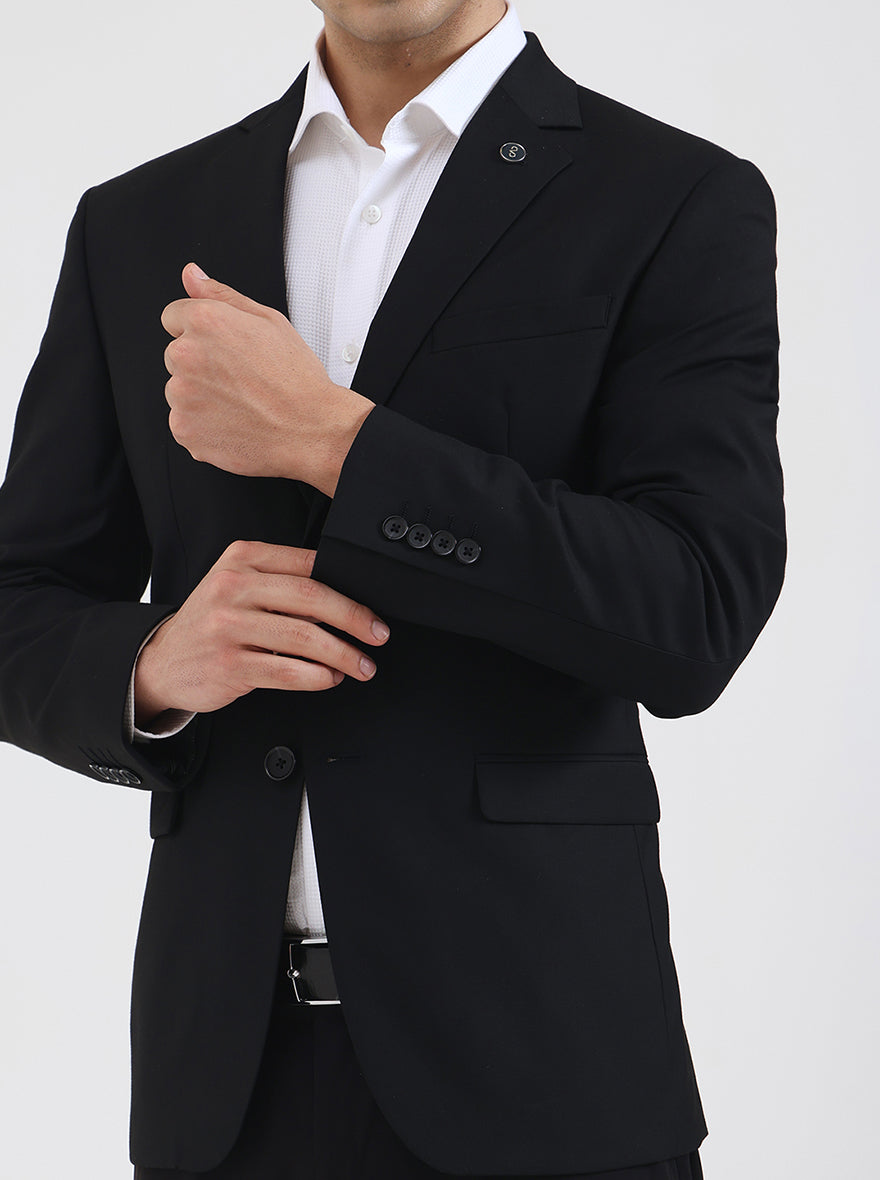 Black Solid Regular Fit Blazer | JadeBlue