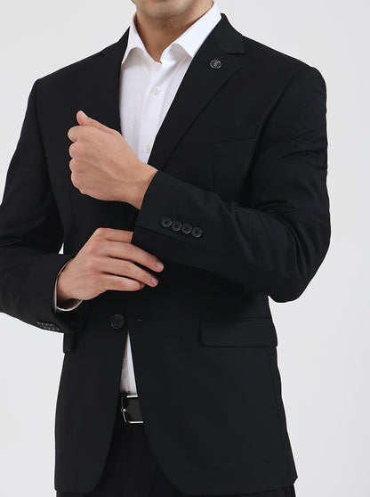 Black Solid Regular Fit Blazer | JadeBlue