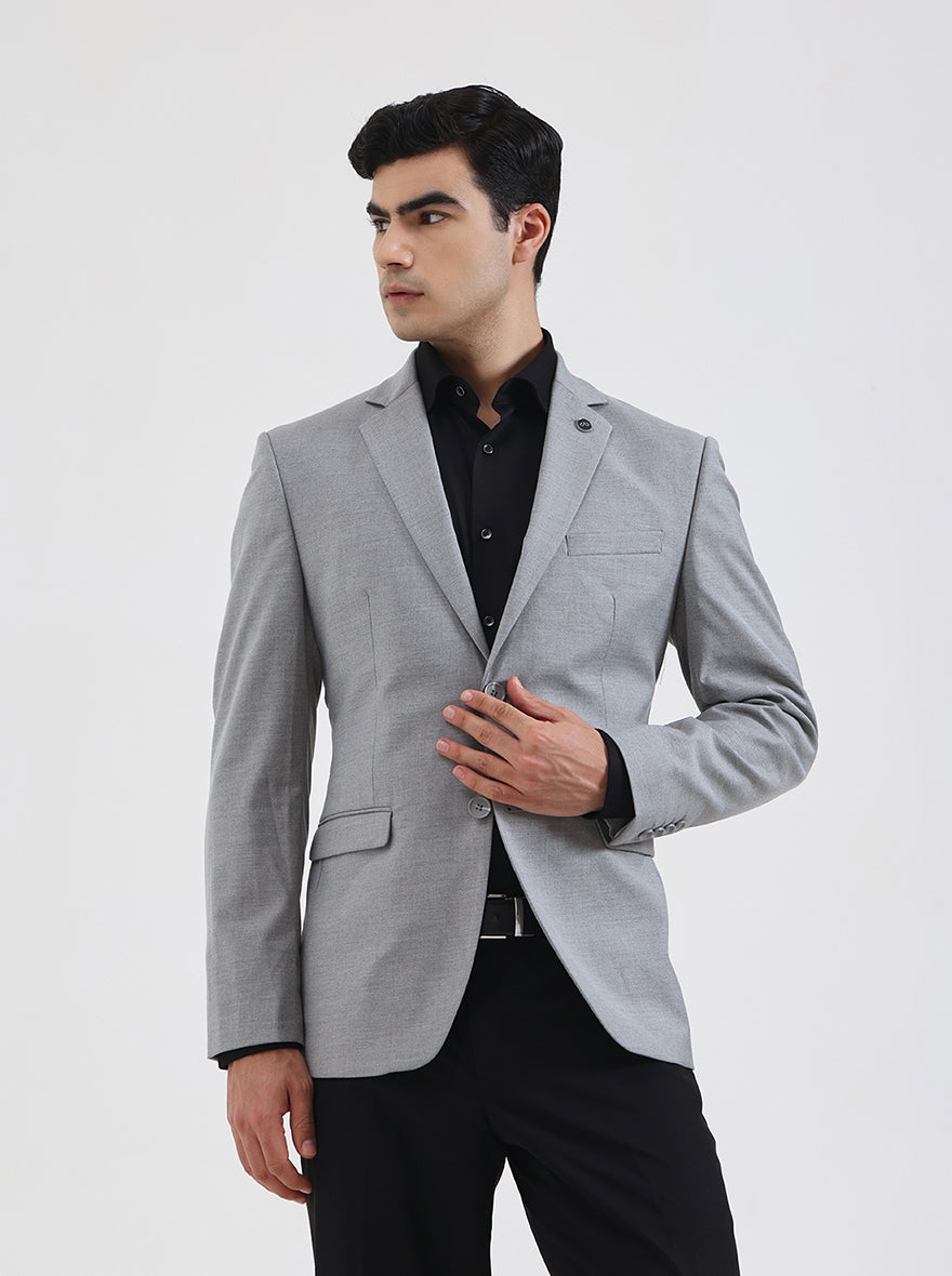 Grey Solid Regular Fit Blazer | JadeBlue