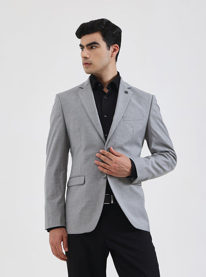 Grey Solid Regular Fit Blazer | JadeBlue