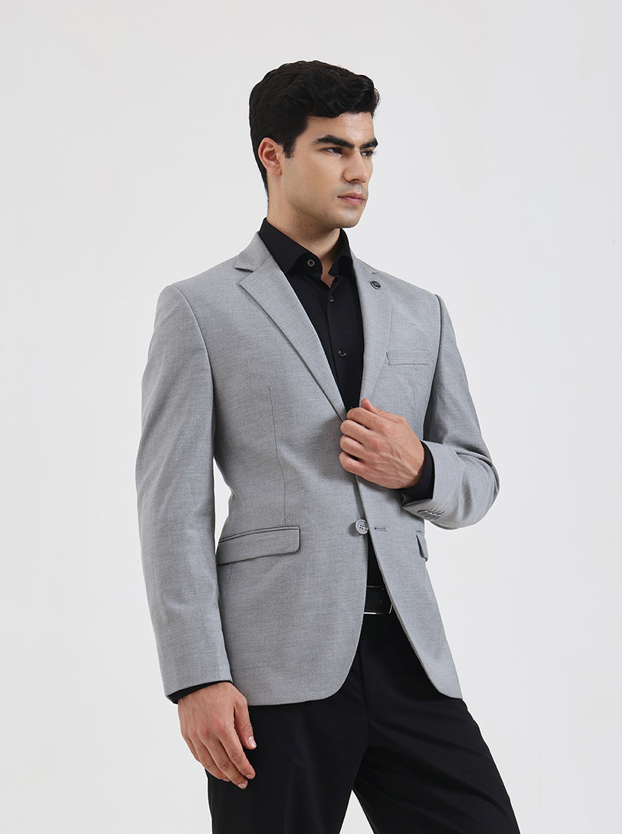 Grey Solid Regular Fit Blazer | JadeBlue