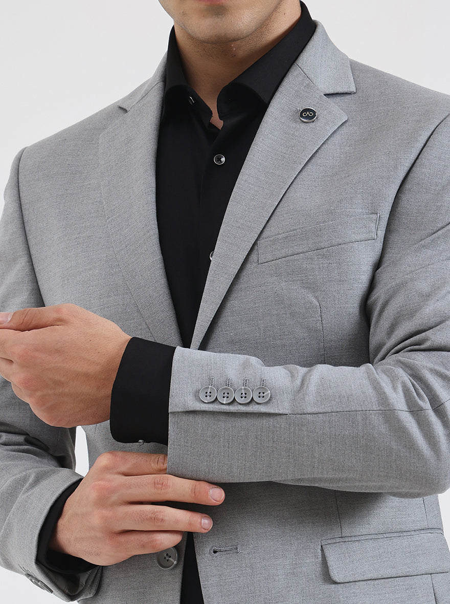 Grey Solid Regular Fit Blazer | JadeBlue