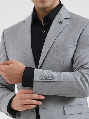 Grey Solid Regular Fit Blazer | JadeBlue
