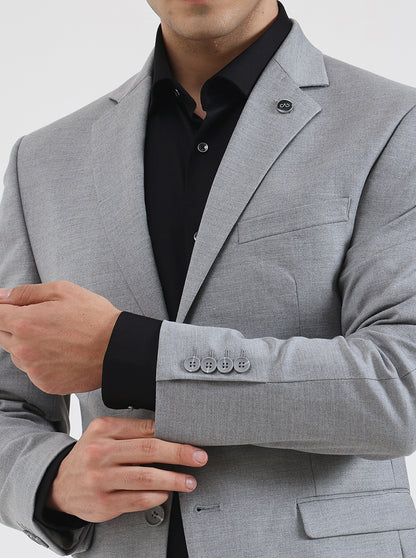 Grey Solid Regular Fit Blazer | JadeBlue