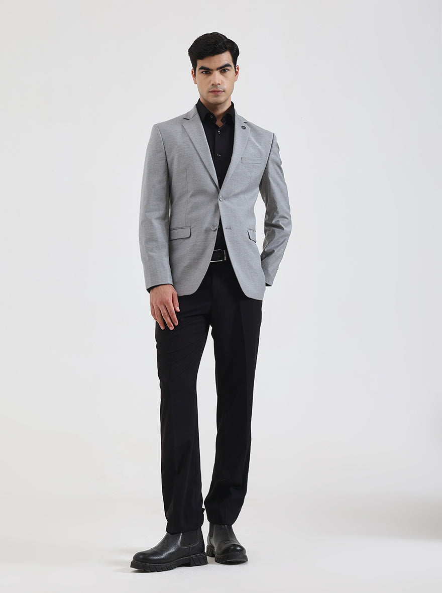 Grey Solid Regular Fit Blazer | JadeBlue