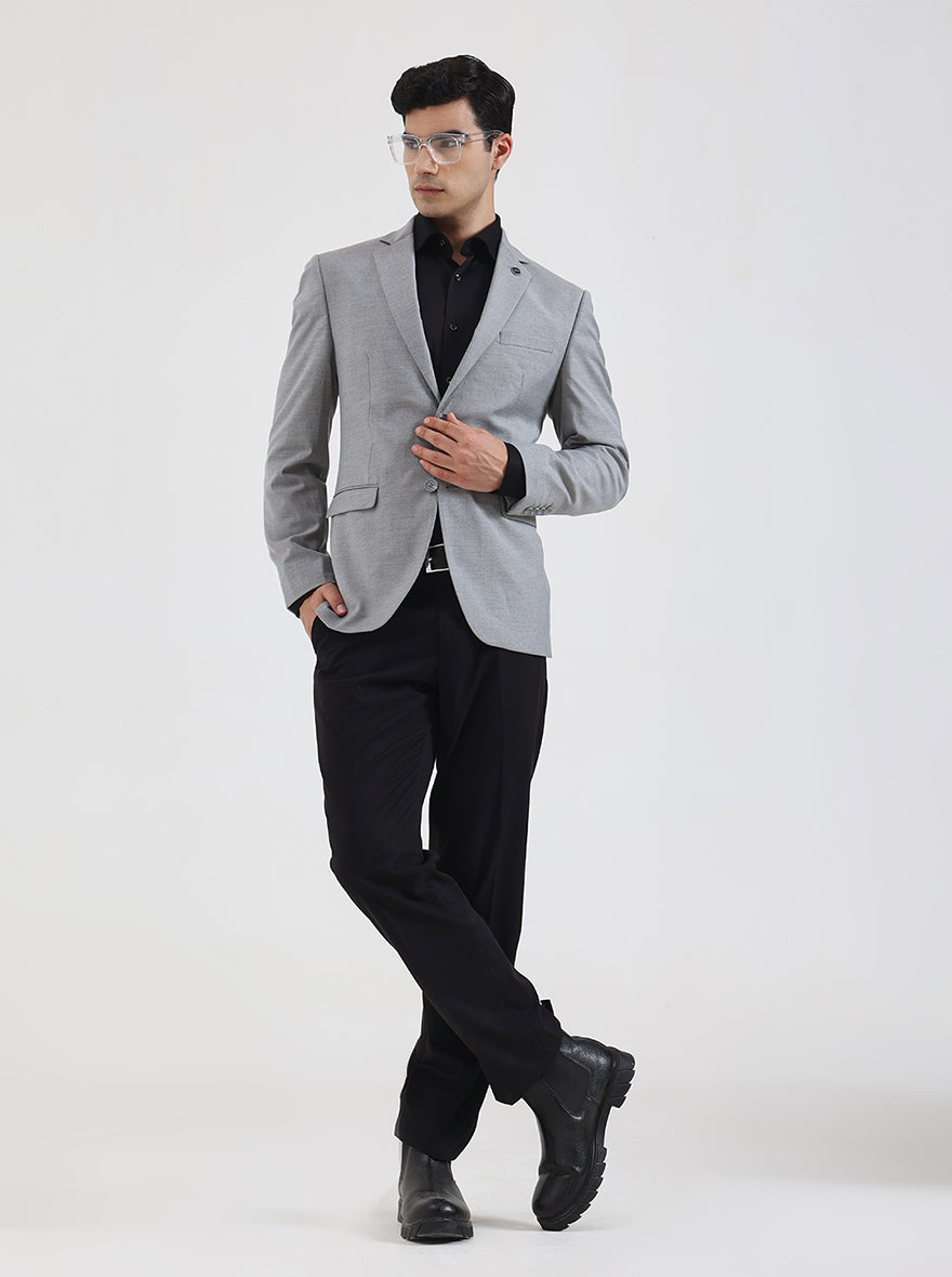 Grey Solid Regular Fit Blazer | JadeBlue