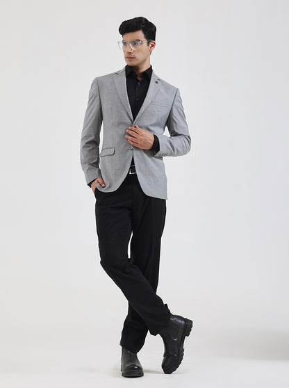 Grey Solid Regular Fit Blazer | JadeBlue