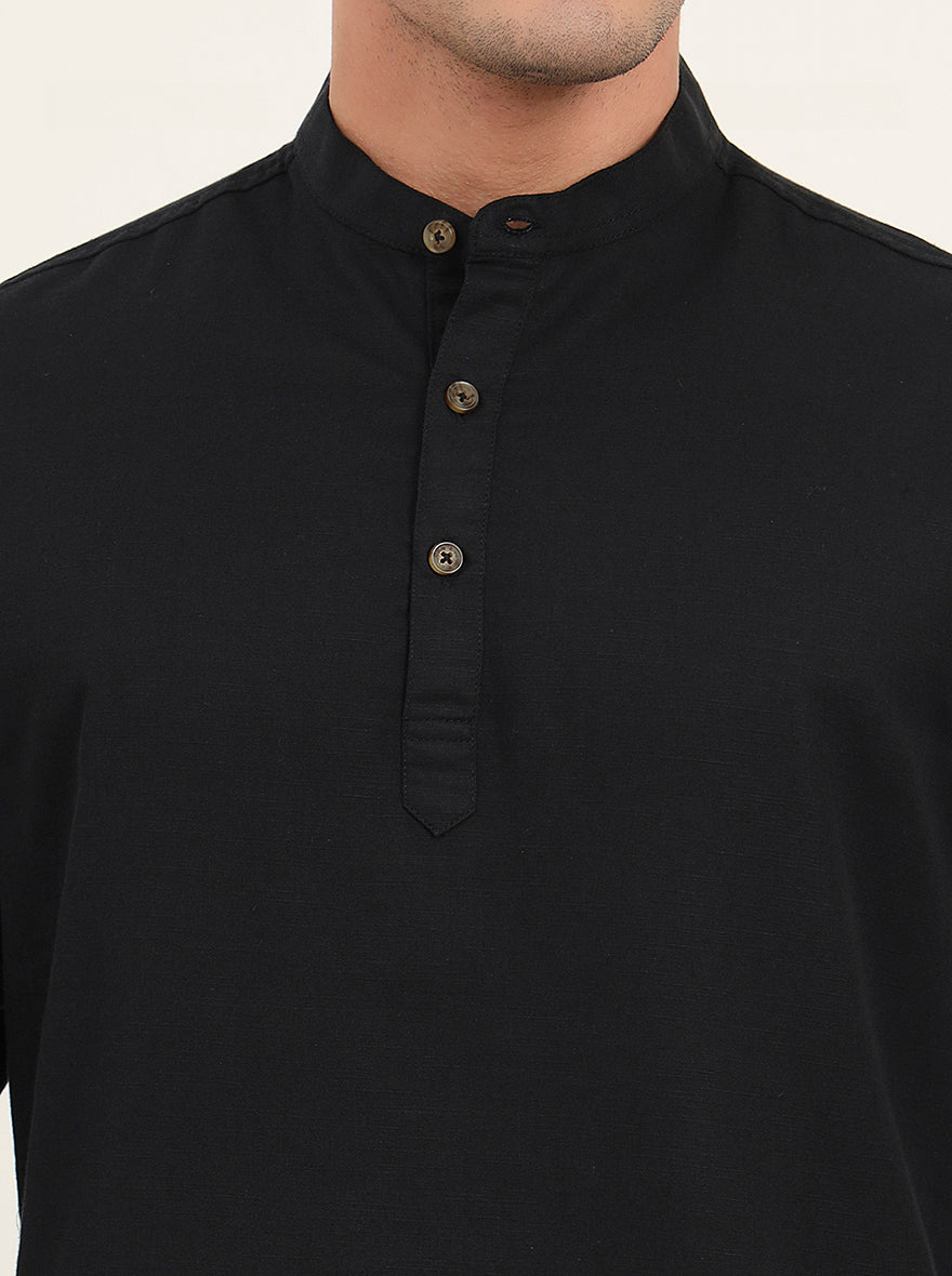 Black Solid Slim Fit Short Kurta | Greenfibre