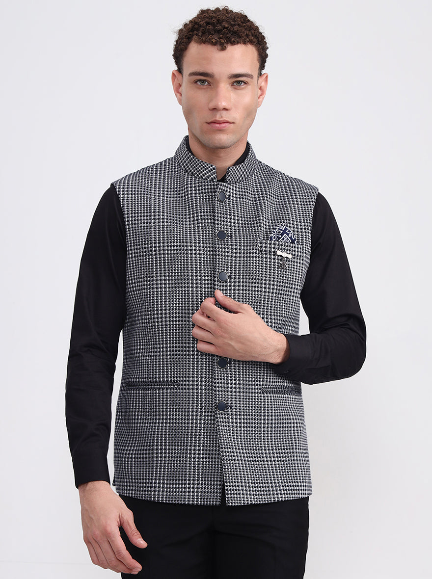 Blue Checked Regular Fit Waistcoat  | Wyre