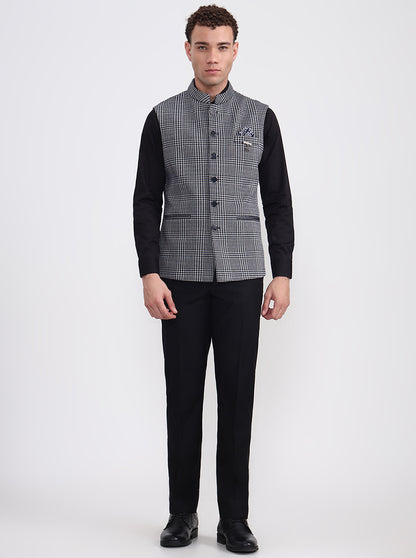 Blue Checked Regular Fit Waistcoat  | Wyre