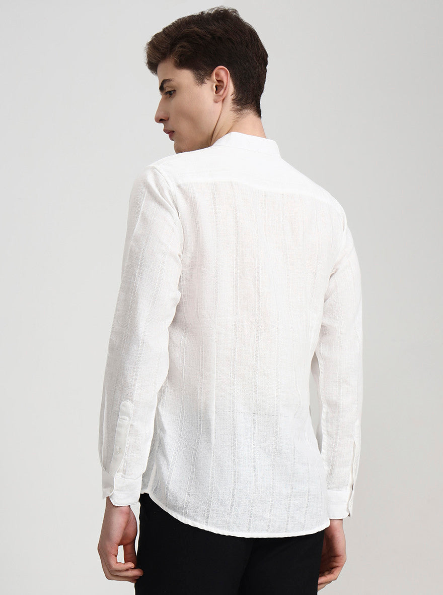 White Solid Slim Fit Semi Casual Shirt | JadeBlue