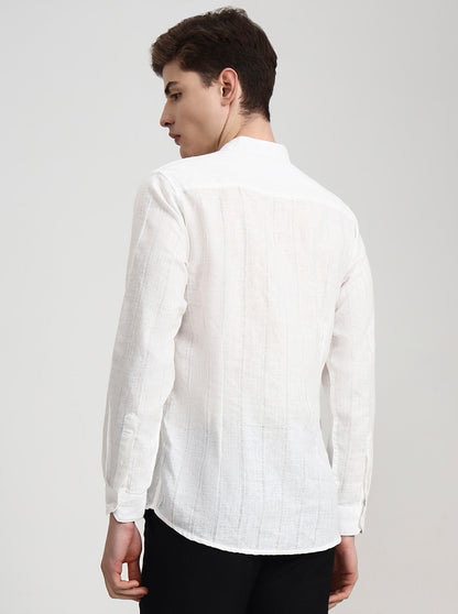 White Solid Slim Fit Semi Casual Shirt | JadeBlue