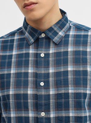 Teal Checked Slim Fit Casual Shirt | Greenfibre