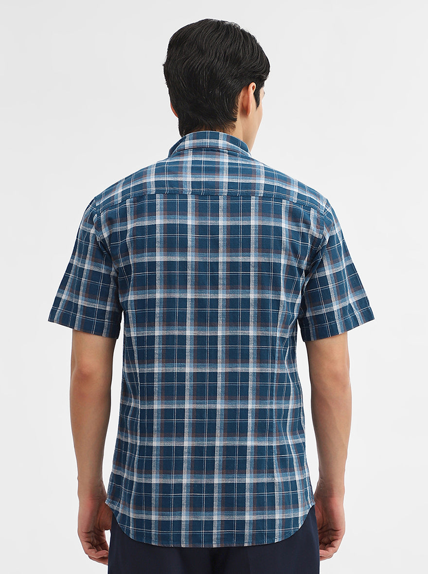 Teal Checked Slim Fit Casual Shirt | Greenfibre