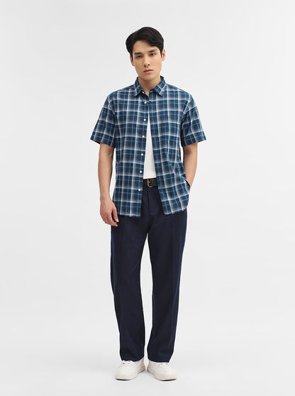 Teal Checked Slim Fit Casual Shirt | Greenfibre