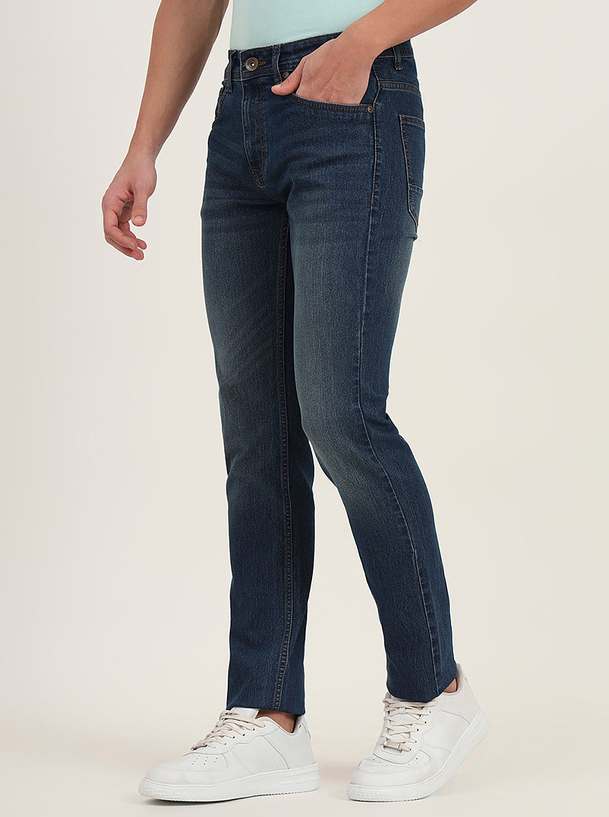 Dark Blue Washed Narrow Fit Jeans | Greenfibre