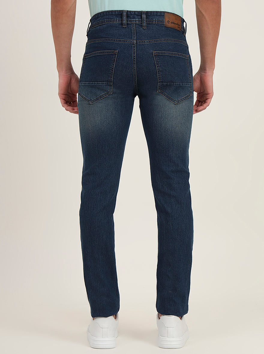 Dark Blue Washed Narrow Fit Jeans | Greenfibre