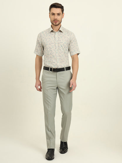 Beige & Green Printed Regular Fit Formal Shirt | JadeBlue