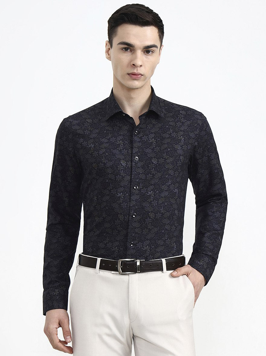 Blue Printed Slim Fit Party Wear Shirt | Wyre