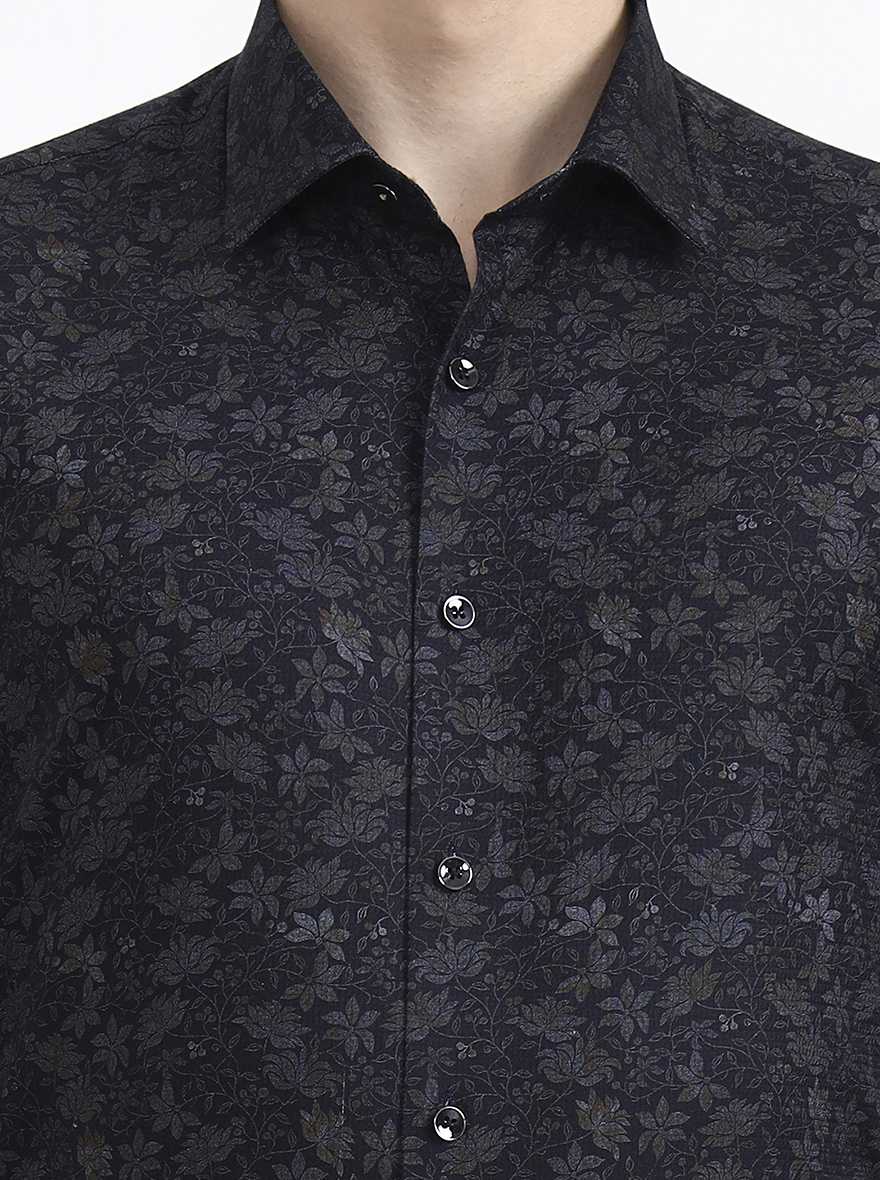 Blue Printed Slim Fit Party Wear Shirt | Wyre
