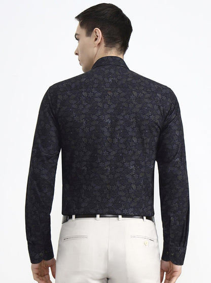 Blue Printed Slim Fit Party Wear Shirt | Wyre