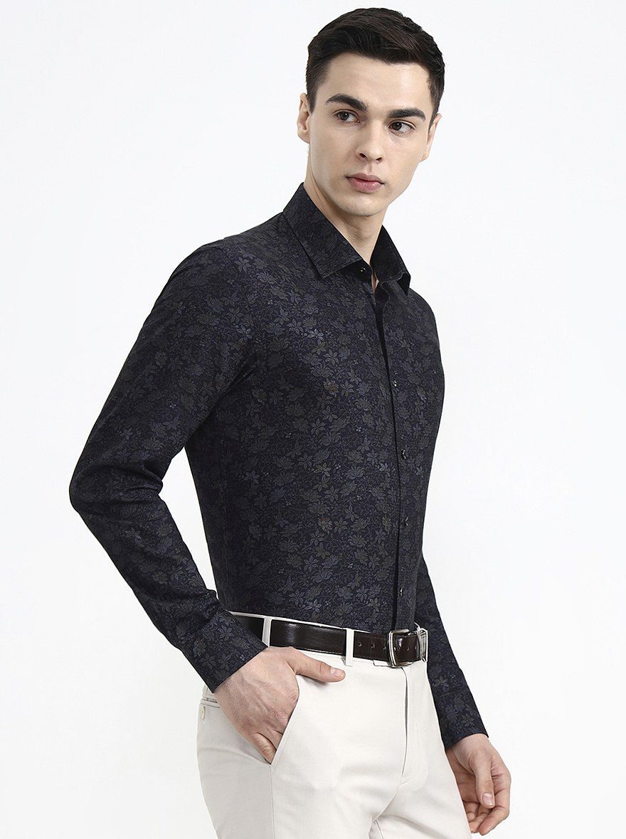 Blue Printed Slim Fit Party Wear Shirt | Wyre