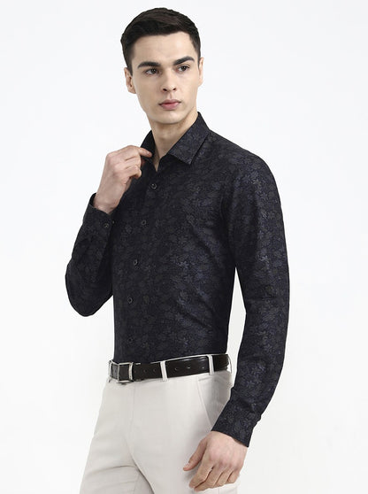 Blue Printed Slim Fit Party Wear Shirt | Wyre
