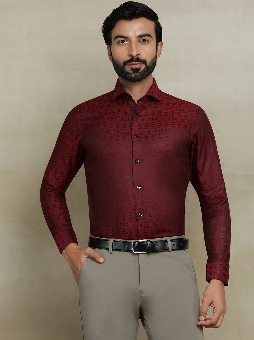 Maroon Printed Slim fit Party Wear Shirt | Wyre
