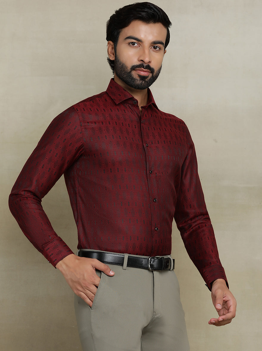Maroon Printed Slim fit Party Wear Shirt | Wyre