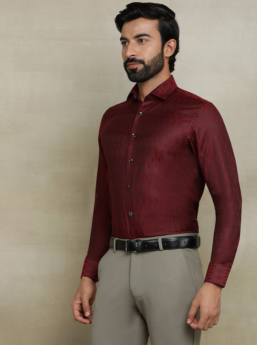 Maroon Printed Slim fit Party Wear Shirt | Wyre
