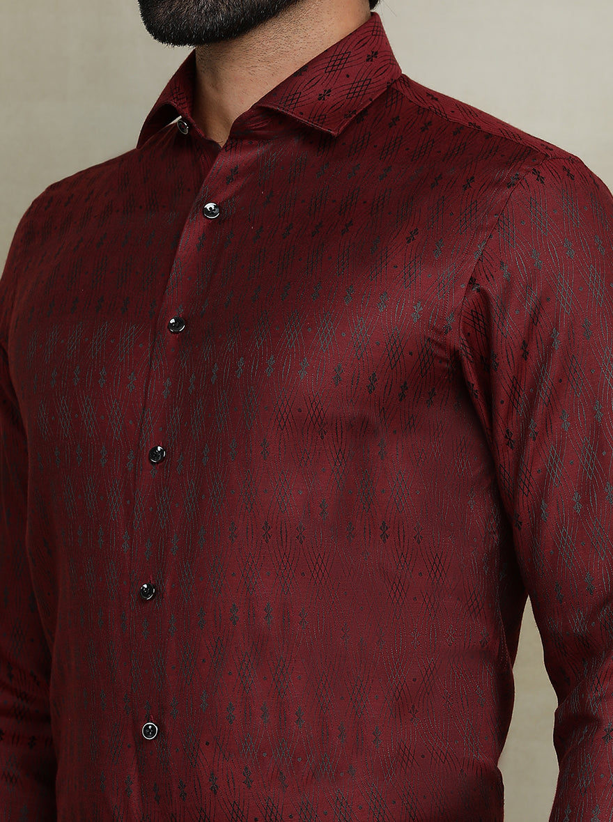 Maroon Printed Slim fit Party Wear Shirt | Wyre