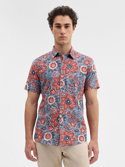 Grey & Red Printed Slim Fit Casual Shirt | JadeBlue