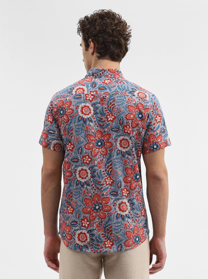 Grey & Red Printed Slim Fit Casual Shirt | JadeBlue