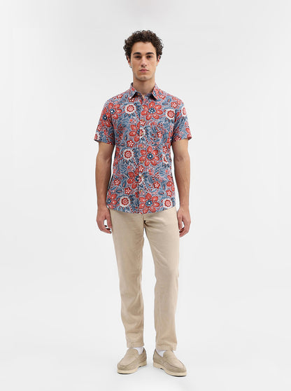 Grey & Red Printed Slim Fit Casual Shirt | JadeBlue