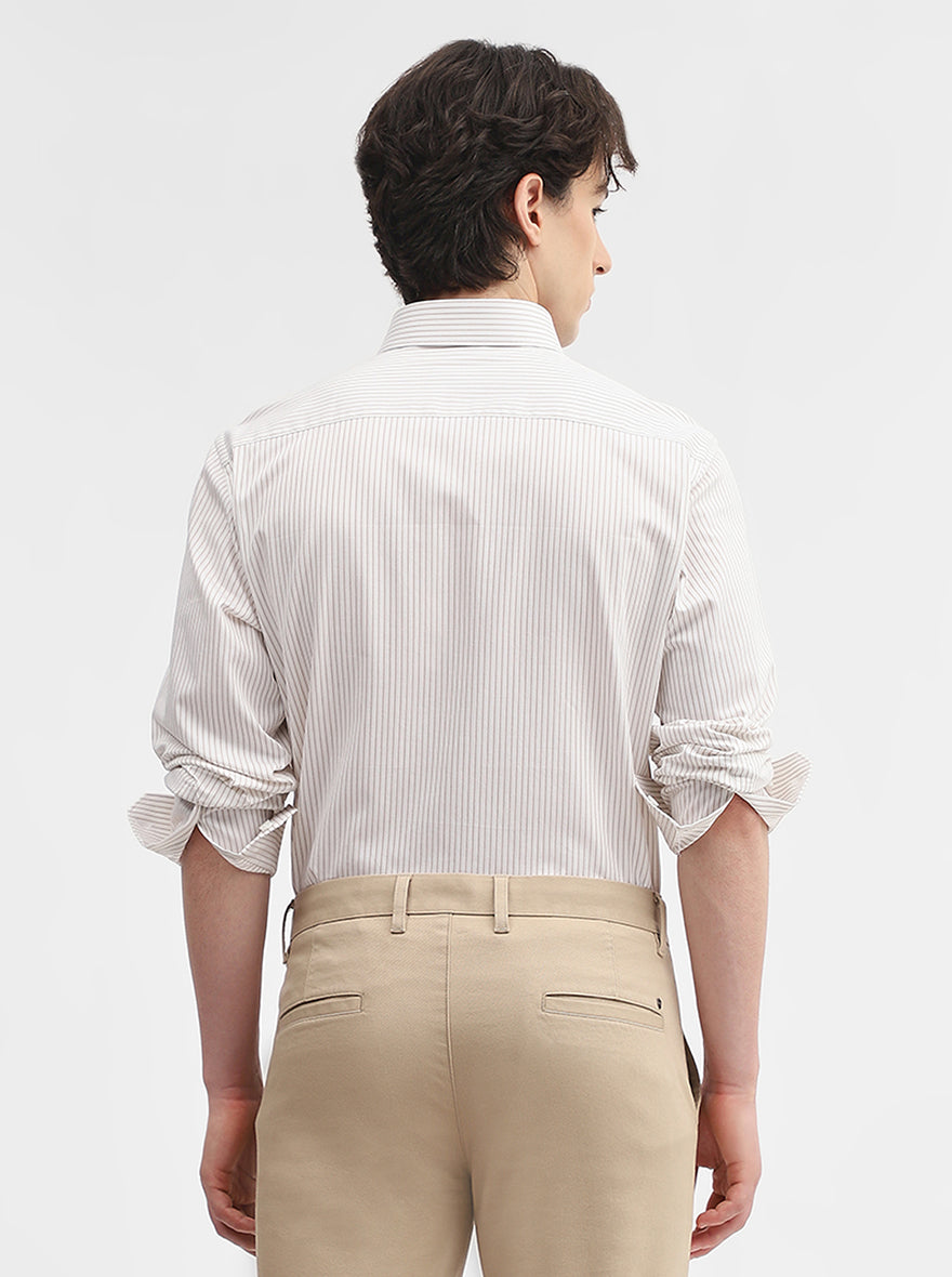 White & Fawn Striped Regular Fit Formal Shirt | JadeBlue