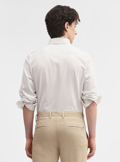 White & Fawn Striped Regular Fit Formal Shirt | JadeBlue