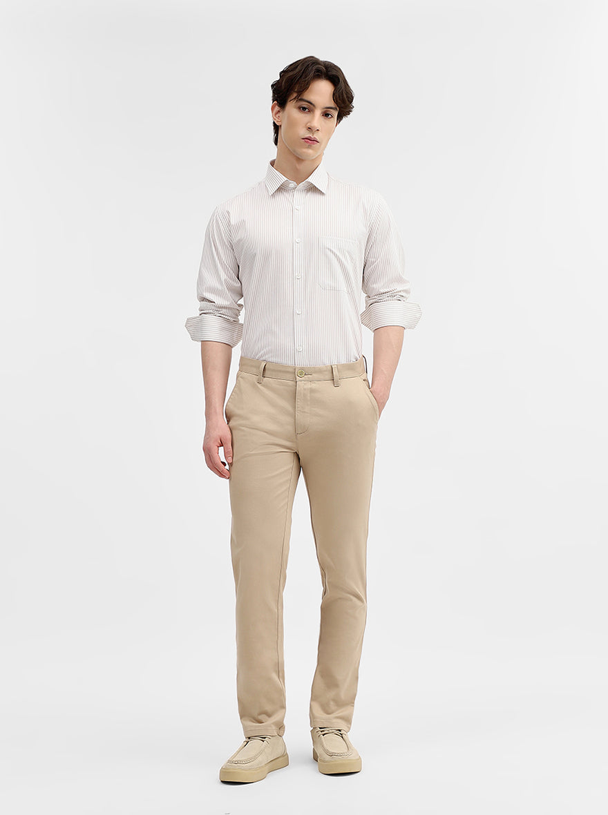 White & Fawn Striped Regular Fit Formal Shirt | JadeBlue