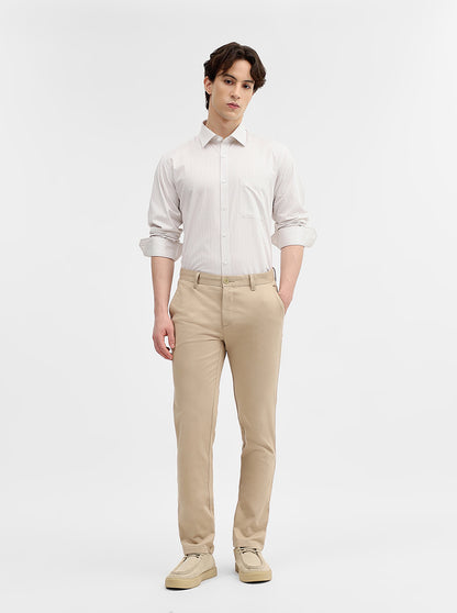 White & Fawn Striped Regular Fit Formal Shirt | JadeBlue