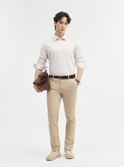 White & Fawn Striped Regular Fit Formal Shirt | JadeBlue