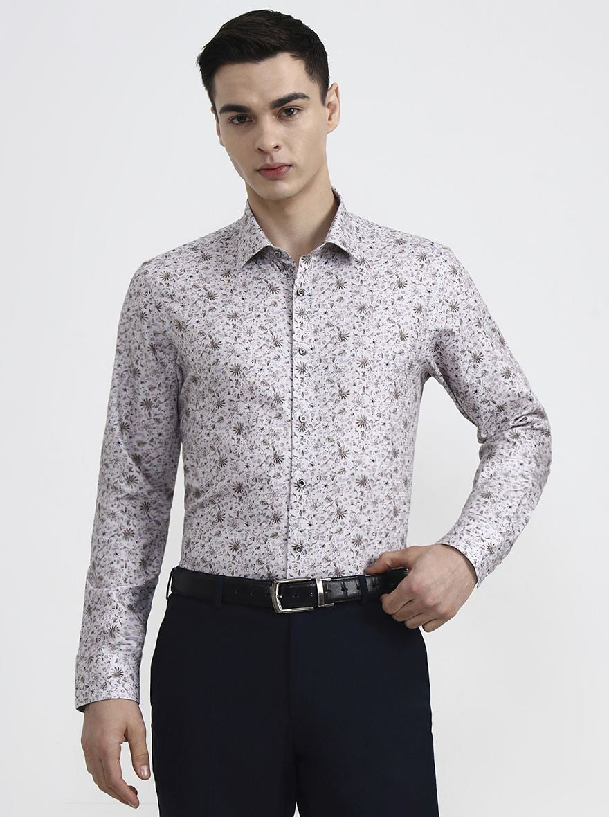Beige & Brown Printed Slim Fit Party Wear Shirt | Wyre