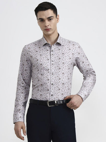 Beige & Brown Printed Slim Fit Party Wear Shirt | Wyre