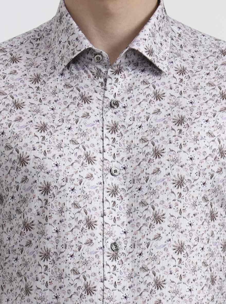 Beige & Brown Printed Slim Fit Party Wear Shirt | Wyre