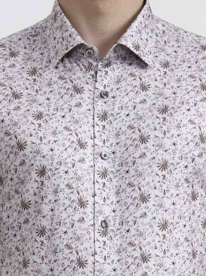 Beige & Brown Printed Slim Fit Party Wear Shirt | Wyre