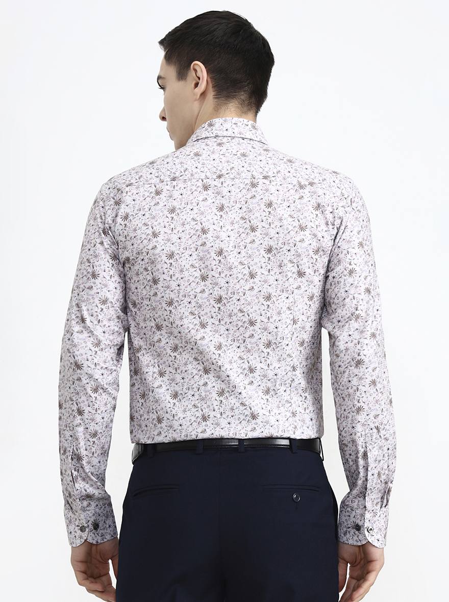 Beige & Brown Printed Slim Fit Party Wear Shirt | Wyre